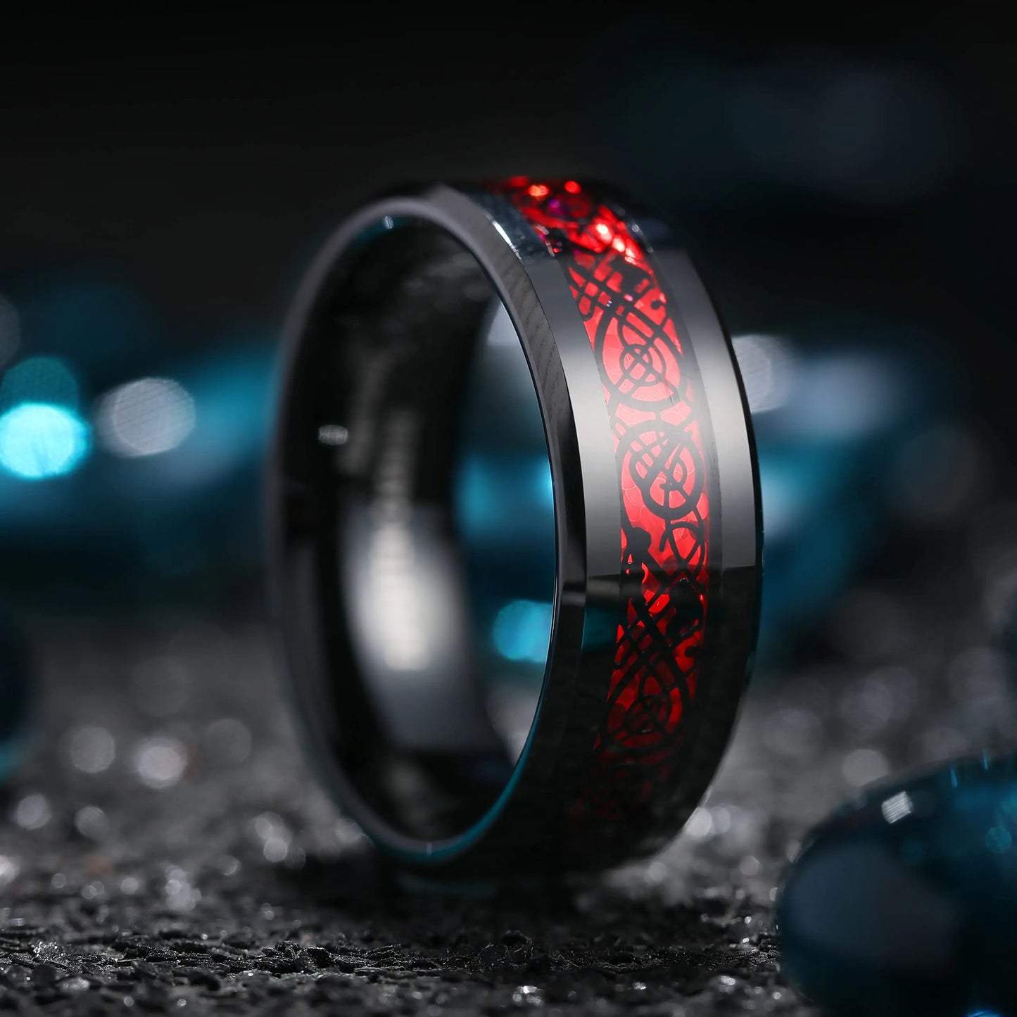 Anello da Uomo in Acciaio Inossidabile e Tungsteno Nero – Drago Celtico, Potenza e Stile ⚔️